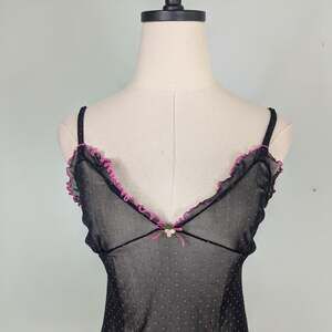 Rampage Babydoll Tank Cami Top M Black Y2K Lace Sheer Mesh Pink Fairy Coquette